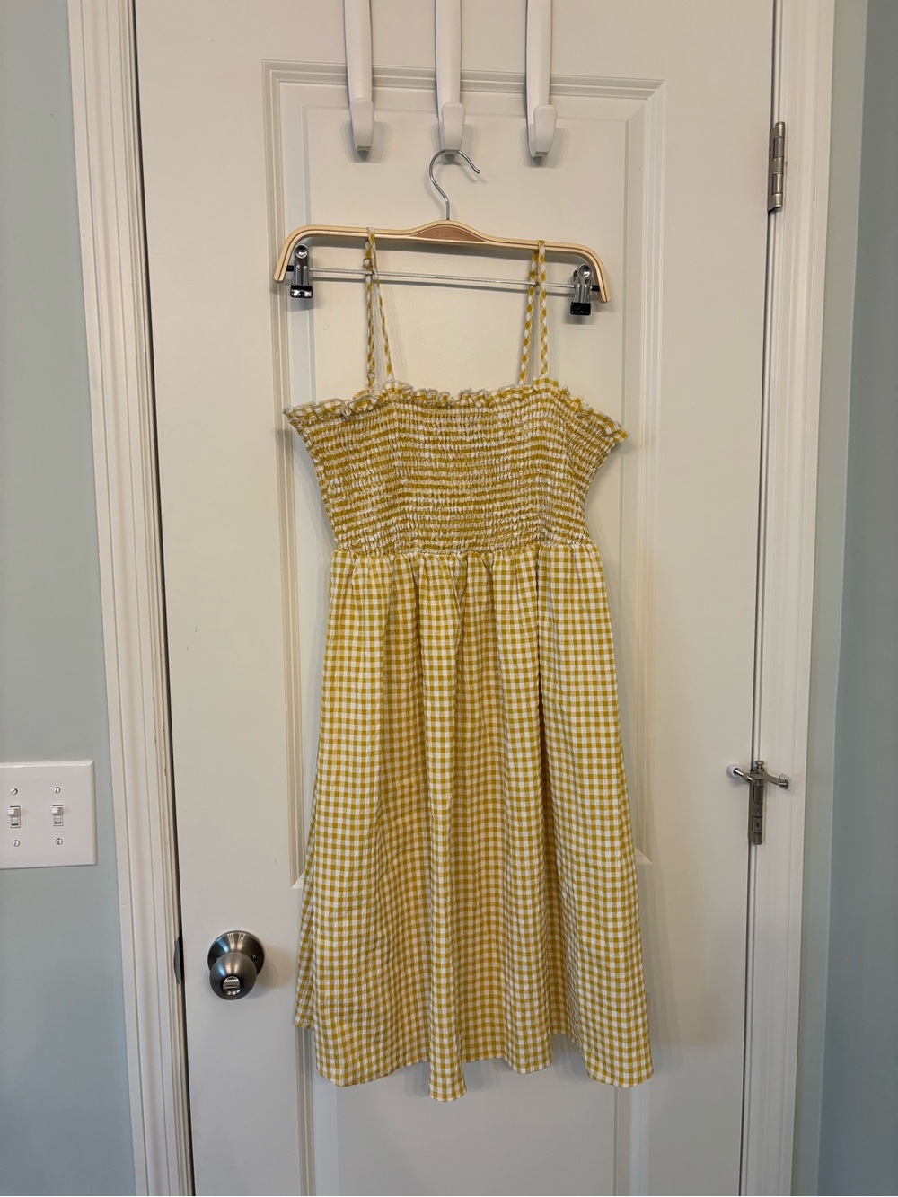 SHEIN Yellow Gingham Smocked Sundress with Braided Straps